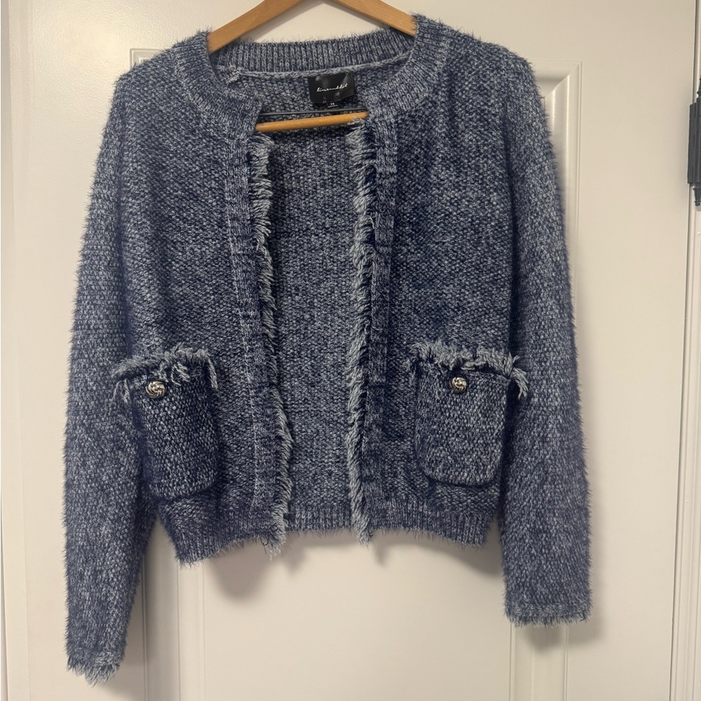 Line and Dot Blue Knit Cardigan